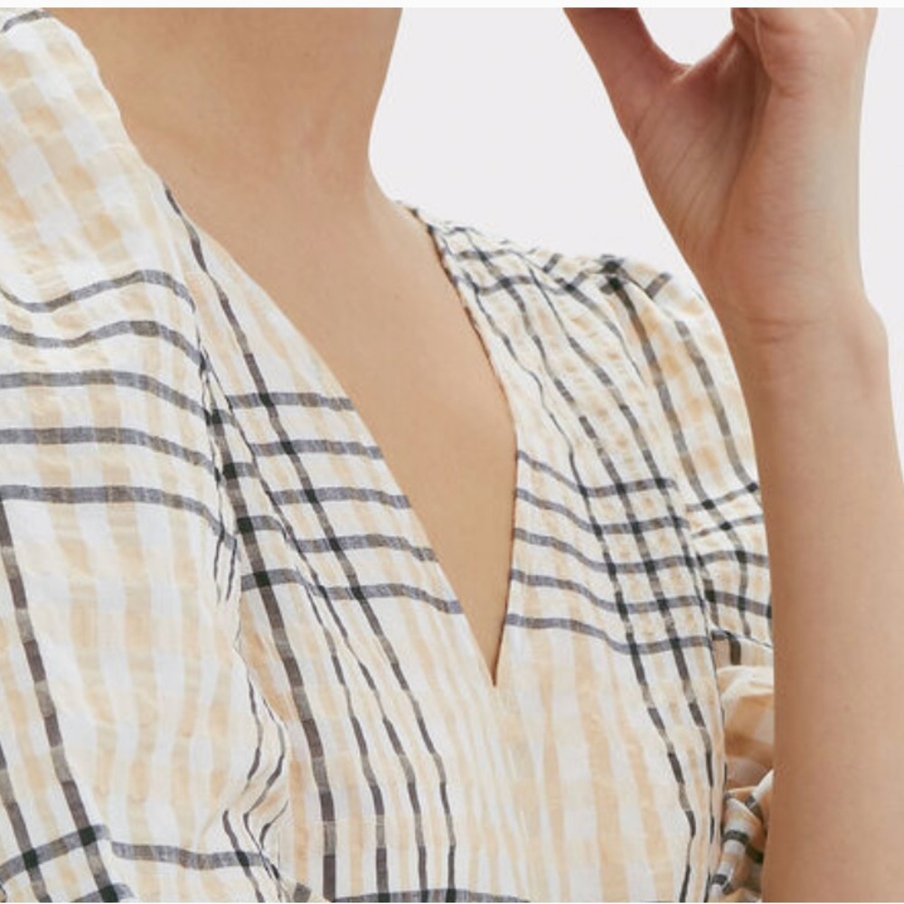 GANNI SEERSUCKER CHECK MINI DRESS IN IVORY SIZE EU 38. US 8 - Picture 3 of 12